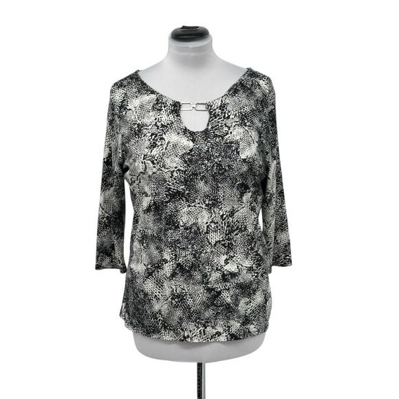 Dana Buchman Snakeskin‎ Print Top Keyhole Neck 3/4 Sleeve Blouse XL - Picture 1 of 7